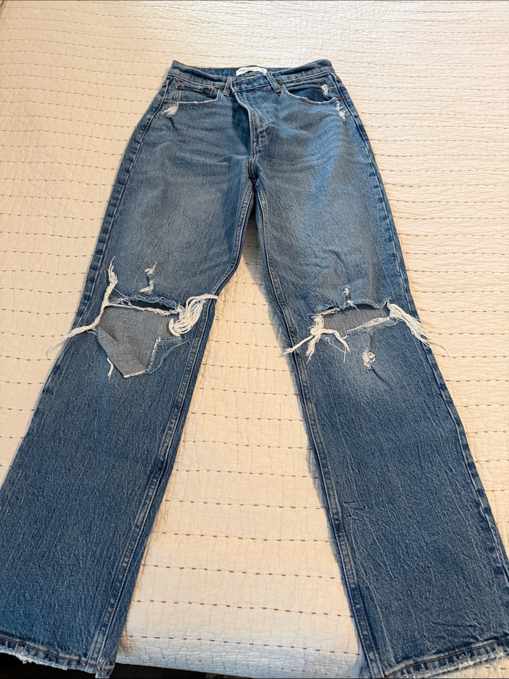 Abercrombie Distressed Blue Straight-Leg Jeans